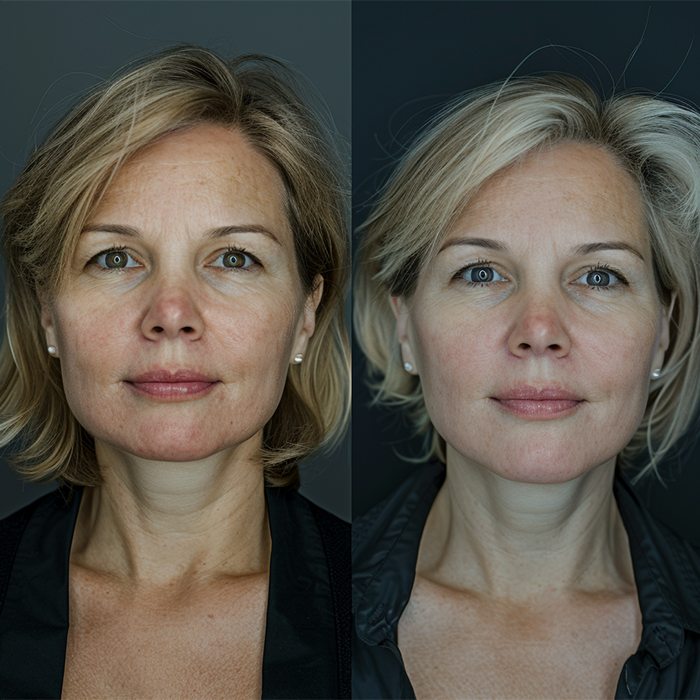 Neauvia Organic Filler Treatment before and after showing enhanced skin smoothness and youthful look.
