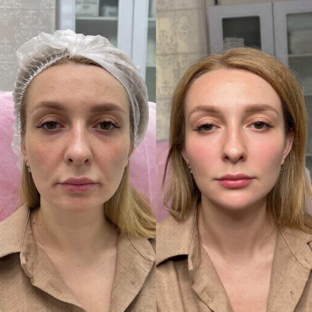 Saypha filler treatment before and after full face volume with improved contour and balance.