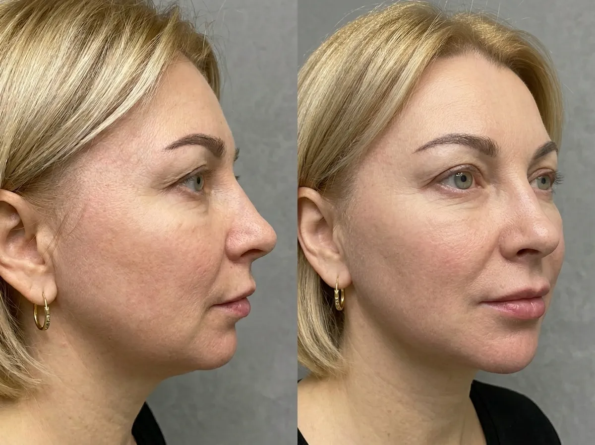 Liquid facelift treatment restoring facial contour and lifting sagging skin for a more youthful appearance