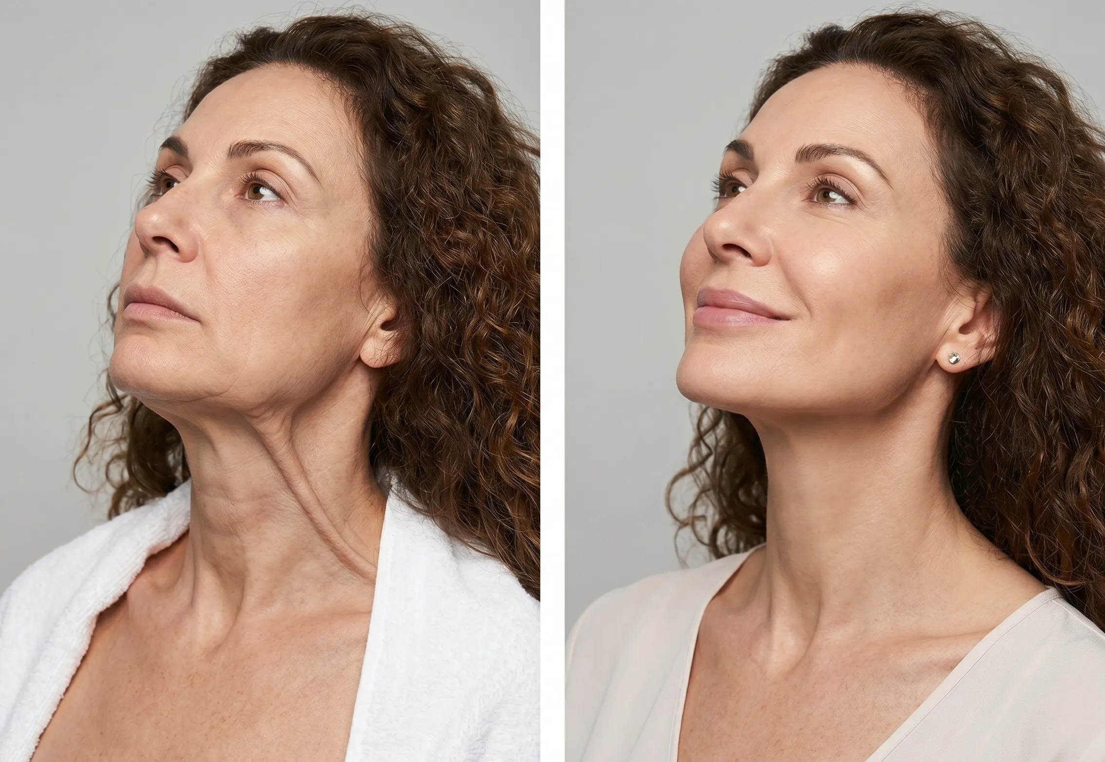 Botox treatment targeting neck muscles to reduce downward pull and enhance jawline contour