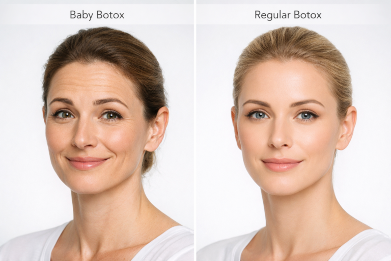 Baby Botox vs regular Botox comparison showing subtle versus corrective results