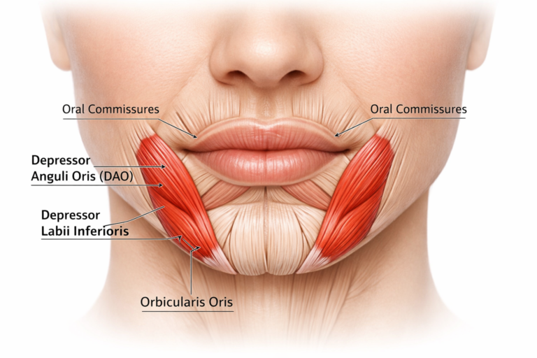 Anatomical illustration of the DAO muscle and neighbouring lower face muscles