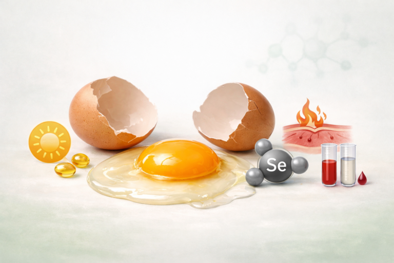 Illustration of egg yolk and egg white separated, representing their different effects on rosacea