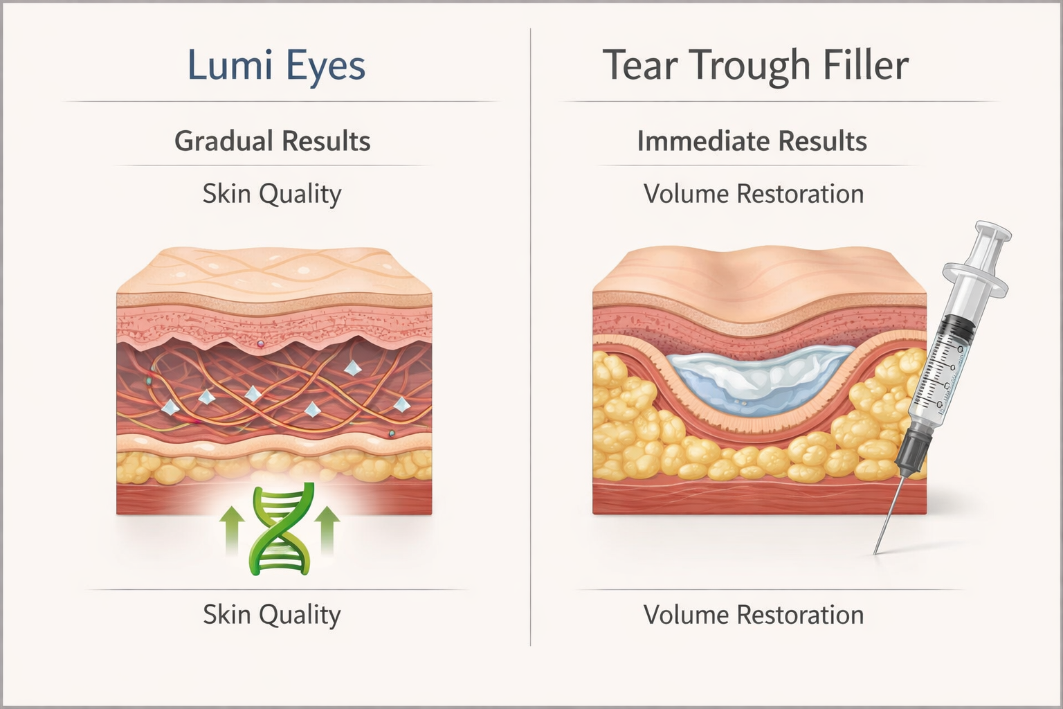 Lumi Eyes polynucleotide versus tear trough hyaluronic acid filler comparison