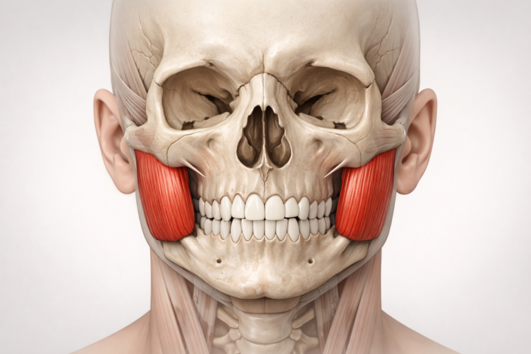 Anatomical illustration of the masseter muscle on the jaw relevant to masseter Botox treatment
