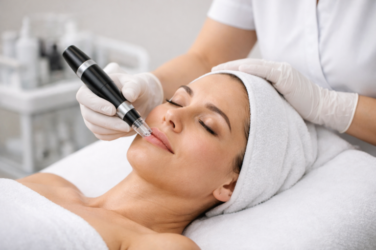 Professional microneedling treatment performed by a qualified practitioner in a clinical setting
