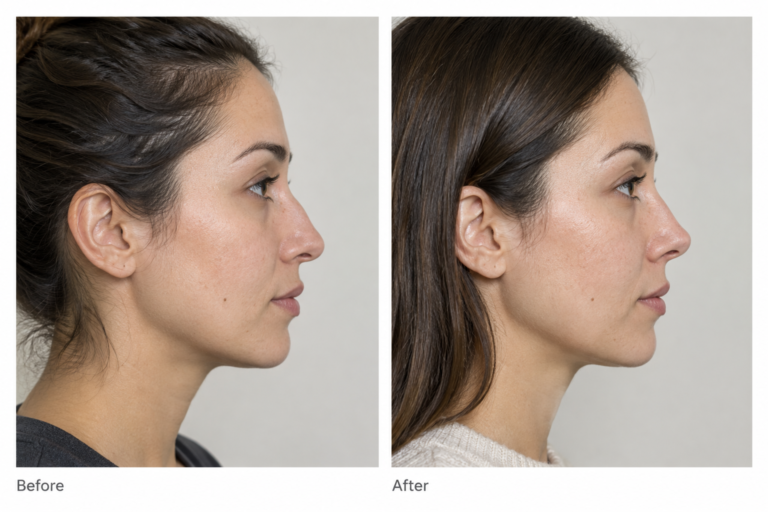 Botox nose lift before and after side profile illustration showing subtle nasal tip elevation