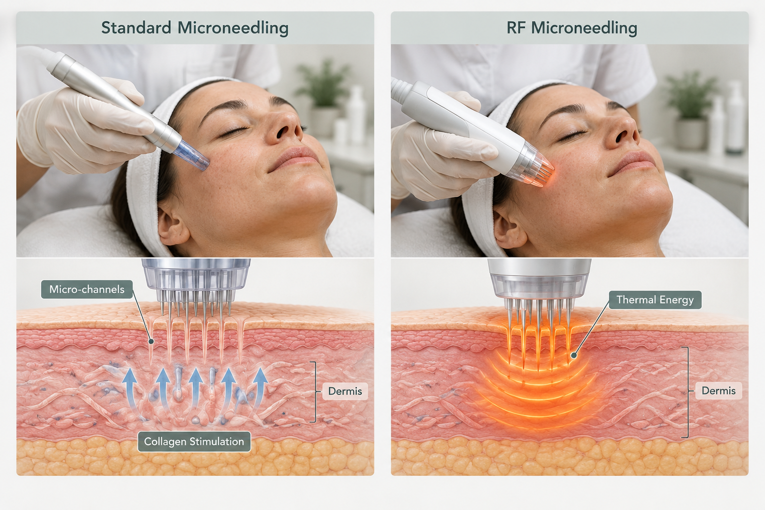 Comparison of standard microneedling versus radiofrequency microneedling for skin tightening