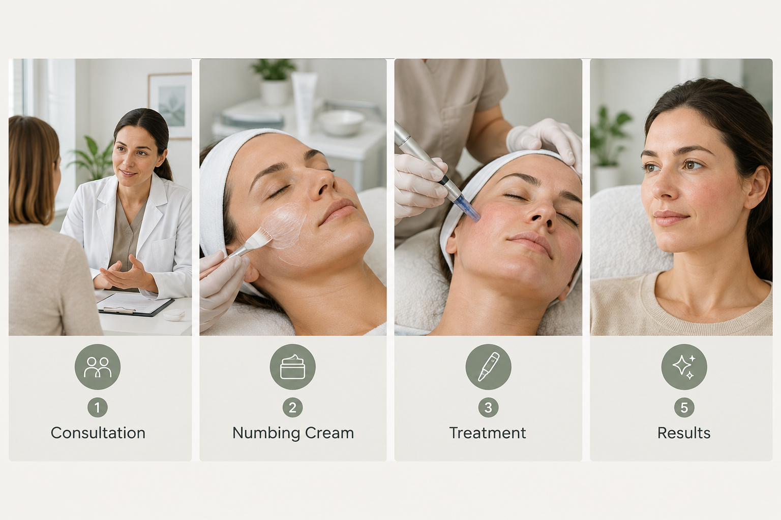 Microneedling treatment process from consultation to skin tightening results